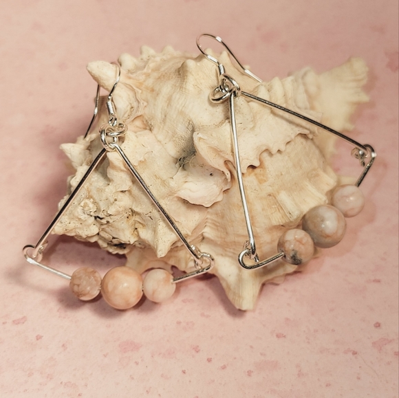 Handcrafted Sterling Silver Pink Zebra Jasper dangle earrings. - Picture 2 of 2